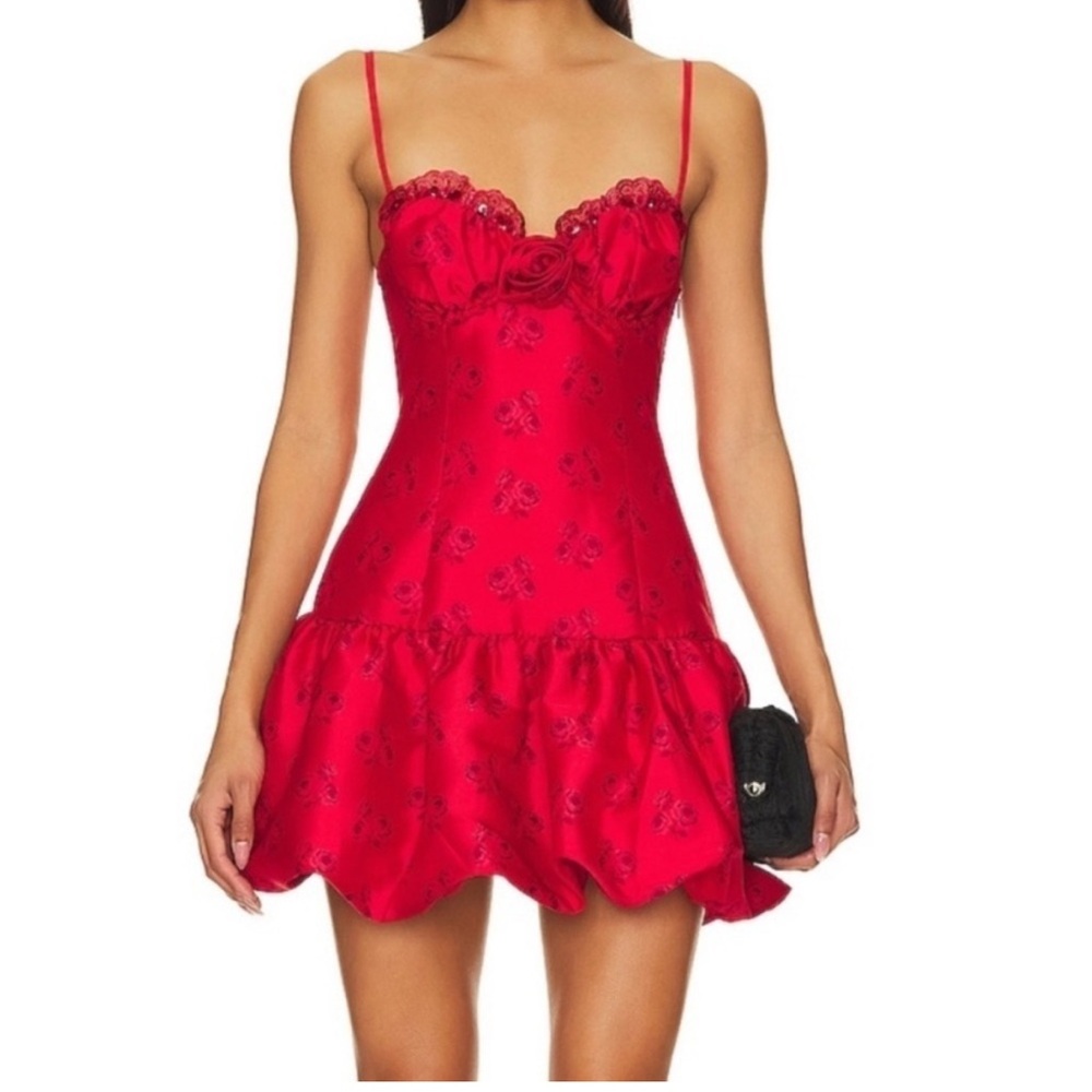 For Love & Lemons Annika Mini Dress NWT Red Corset Bodice Bubble Hem large